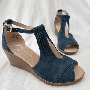 Journee Collection Green Keyhole Open Toe Wedge Sandals Sz 6 Beach Summer Shoes